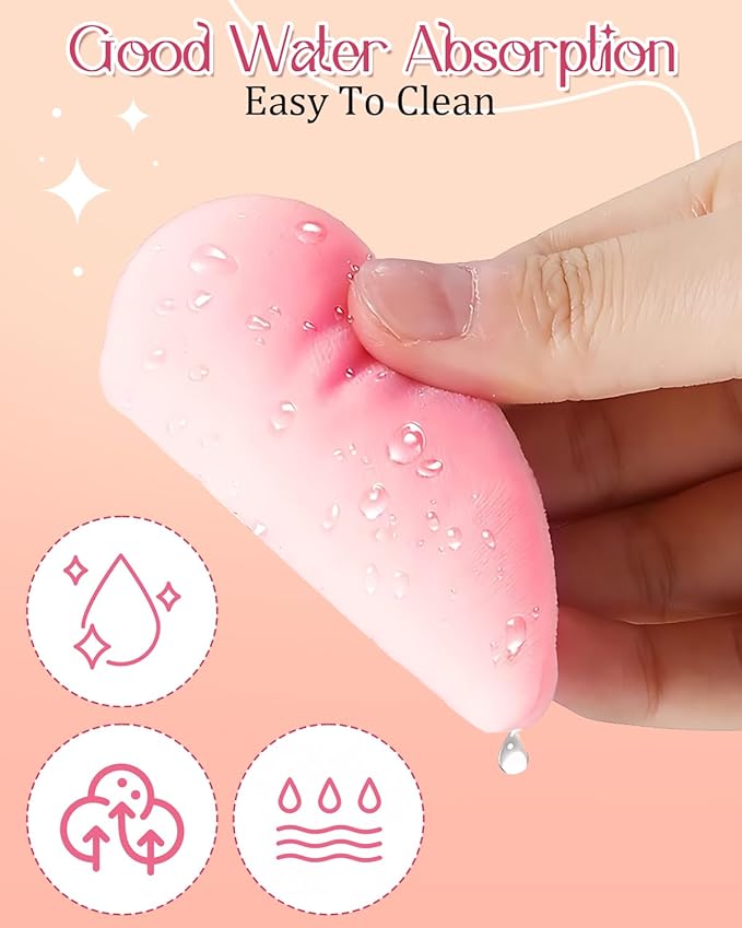 6Pcs Pink Powder Puff for Face Powder, Heart Shape Soft Puffs for Applying Face Powders, Normal Size Velour Makeup Puff Beauty Tool for Women Mother‘s Day