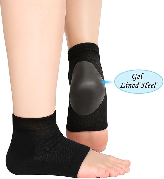 3 Pairs Moisturizing Socks,Soft Ventilate Gel Heel Socks Open Toe Socks for Dry Hard Cracked Skin Moisturizing Day Night Care Skin (Black, One Size)