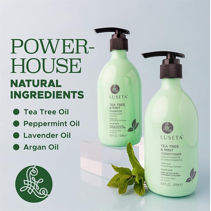 Luseta Clarifying Shampoo and Conditioner Set for Dry Scalp - Tea Tree Mint with Peppermint & Lavender Oil, Helps Refresh Scalp & Reduce Visible Flakes, Sulfate-Free, 2 x 16.9 oz