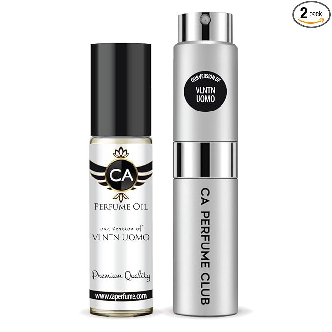 CA Perfume Duo Impression of Vlntn Uomo For Men Perfume Layering Set Mens Cologne Long Lasting Travel Size EDP + Body Oil Roll-On Bottle 0.27 Fl Oz+0.33 Fl Oz
