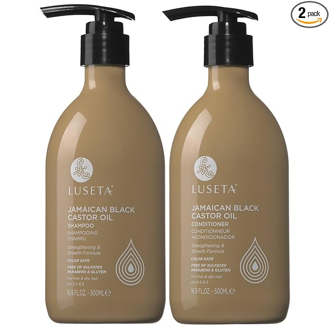 Luseta Castor Oil Shampoo and Conditioner Set Strengthen and Cleanse Thin Hair Restore Damaged Hair Sulfate Free for Men & Women 16.9oz*2