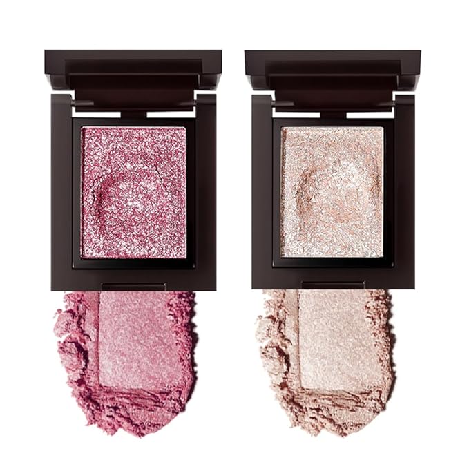 Pressed Single Eyeshadow Makeup, Sparkle Highly Pigmented Monochrome Eye Shadow Palette, Waterproof Neutral Powder, sombras para ojos, Lightweight Blendable, #04 Rose Gold+#06 Champagne Gold