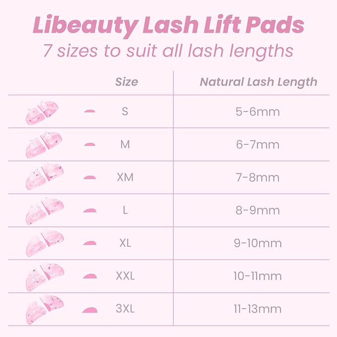 Libeauty Premium Lash Lift Rods, Eyelash Lift Shields 7 Sizes, Reusable Silicone Pads for Eyelash Curling & Lifting, C-Curl Pink Cat Shape