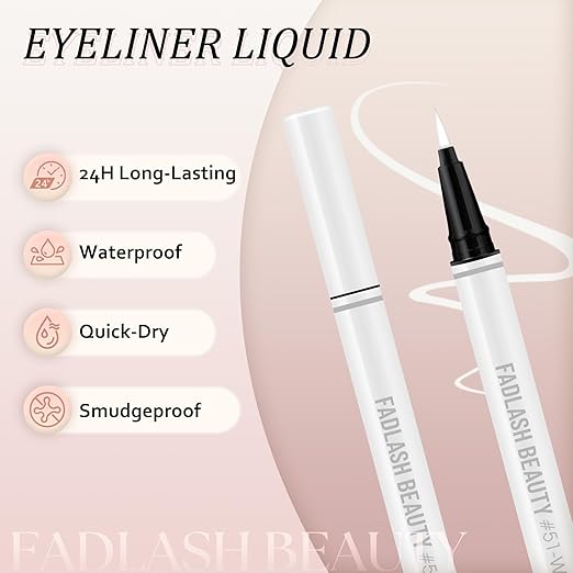 Eyeliner Liquid Eyeliner with Fine Brush for Smooth Application, Waterproof & Smudge-Proof Eye Liner, Long-Lasting Makeup, Highly Pigmented White Eyeliner Pencil, Cruelty-Free & Vegan, 0.6ml