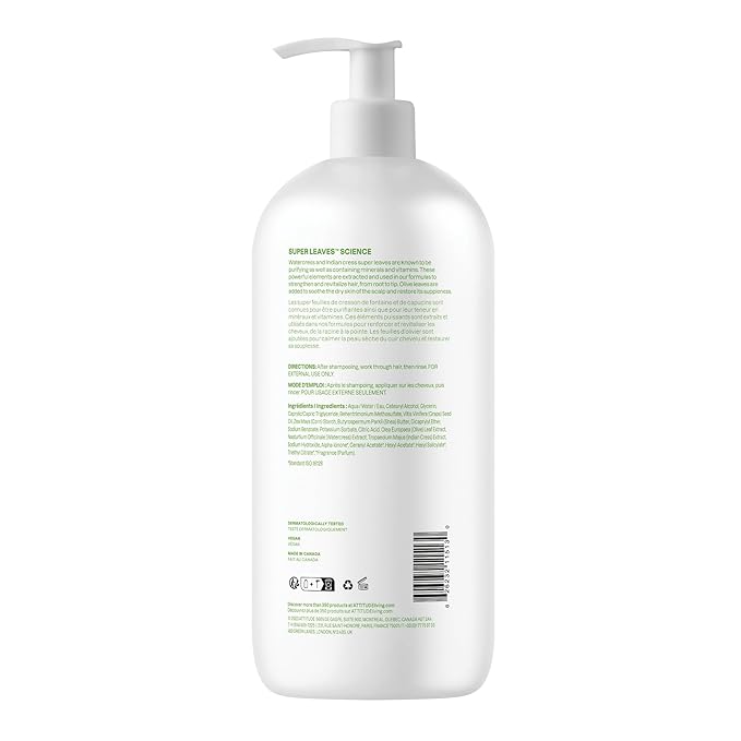 ATTITUDE Nourishing Hair Conditioner, For Dry and Damaged Hair, Naturally Derived Ingredients, Vegan Detangler, Dermatologically Tested, Grapeseed Oil and Olive Leaves, 32 Fl Oz (Pack of 6)