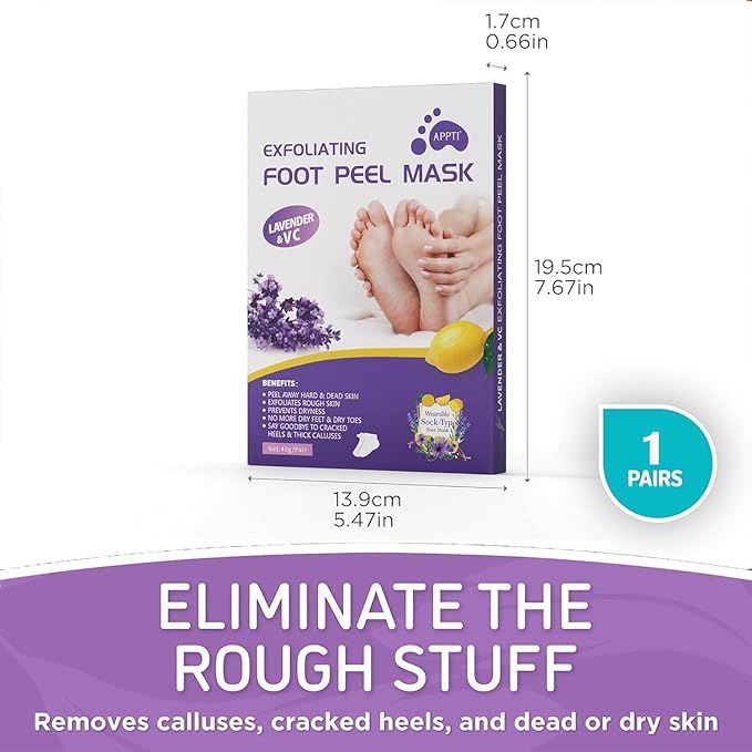 Foot Peel Mask for Women & Men | Peeling & Exfoliating Foot Mask for Dry Cracked Feet, Removes Dead Skin & Calluses, Hydrates & Smooths Cracked Heels (Standerd, Lavender)