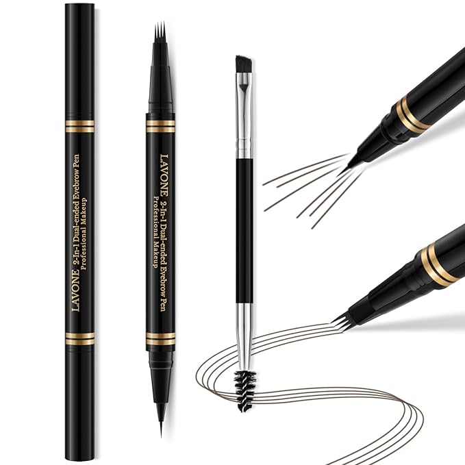 Eyebrow Pen,2-in-1 Waterproof Eyebrow Pencil with 4 Tip Microblading Brow Pen and Ultra-Precise Brow Pencil,with Dual-ended Eyebrow Brush,Eyebrow Makeup for Natural Looking - Medium Ash Brown