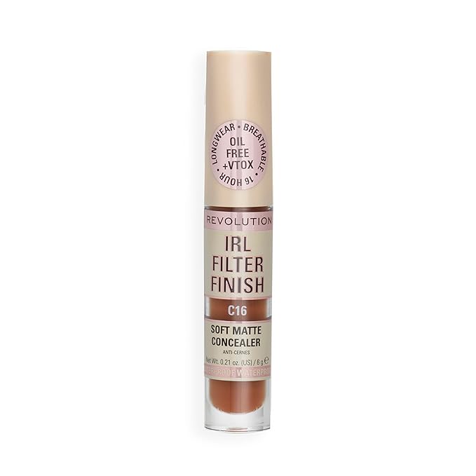 Revolution, IRL Filter Finish Concealer, Full Coverage, Oil-Free, Long-Lasting & Lightweight Formula, Infused with Hyaluronic Acid, Vegan & Cruelty-Free, C16, 0.21 oz
