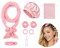 Velvet Heatless Hair Curler for Overnight Curls, No Heat Hair Curlers to Sleep in with Satin Bonnet and Clip Blowout Rods for Long Hair Curling Set - Pink
