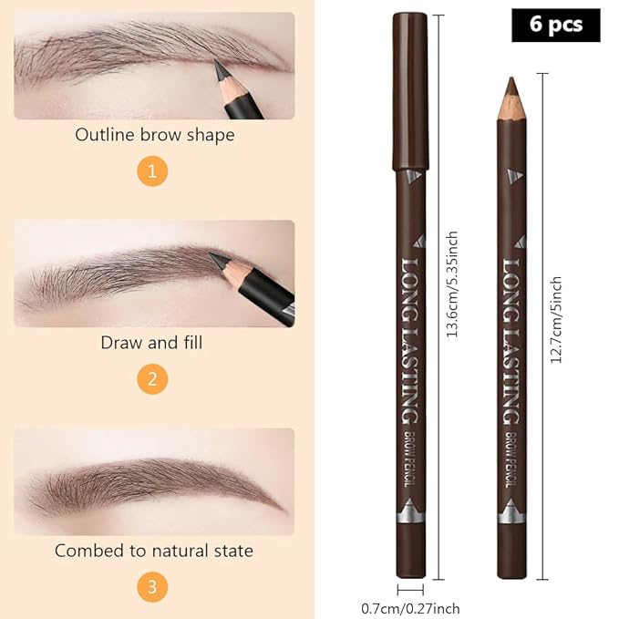 FeiCuiYun 6Pcs Eyebrow Pencils for Women, Wooden Hard-Core Brown Eyebrow and Eyeliner Pencil, Long Lasting Waterproof and Sweat-Proof, Beginner Makeup Brow Pencil, Create a Natural Eye Brow Makeup