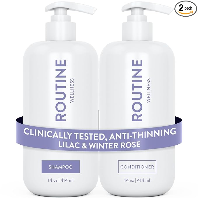 Routine Wellness Anti-Thinning Shampoo and Conditioner Set for Thinning Hair - Biotin DHT Blocker Women & Men - Color Safe Shampoo for Hair Loss & Healthier Hair - Lilac & Winter Rose Set