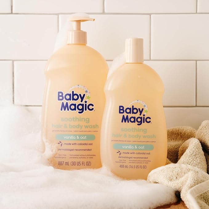 Baby Magic Soothing Hair & Body Wash, Vanilla & Oat, Soothes and Cleanses, Specially Formulated for Baby's Delicate Skin, Tear Free, Hypoallergenic, Dermatologist Recommended, 16.5 Fl Oz