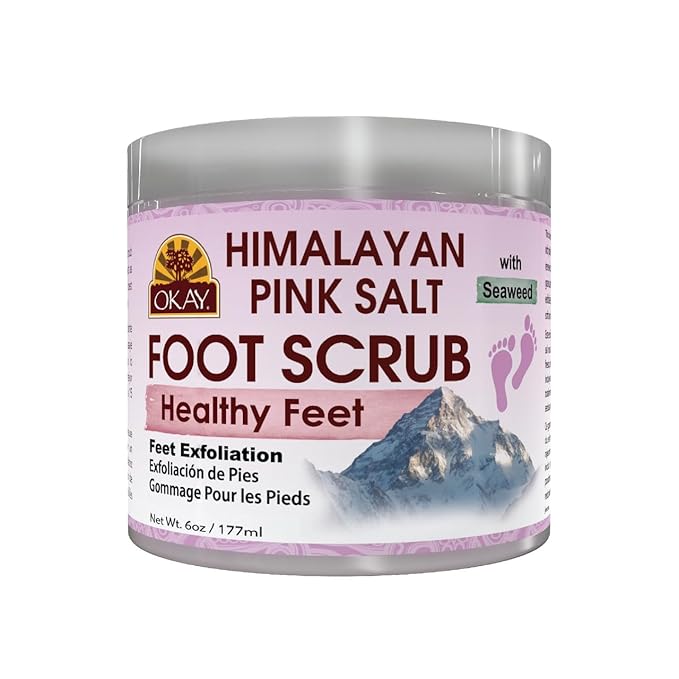 OKAY Himalayan Pink Salt Foot Scrub - Himalayan Salt Scrub, Body Exfoliator for Women and Men, Exfoliating for Feet, Hands & Face, Vegan, Natural Ingredients - 6 oz Jar (Pack of 1)