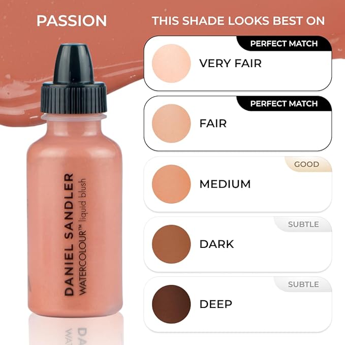 Daniel Sandler Watercolor Liquid Blush — Buildable, Blendable & Long-Lasting Liquid Blush for Cheeks, Lips, & Eyes — Lightweight & Water Resistant — For All Skin Types — Passion