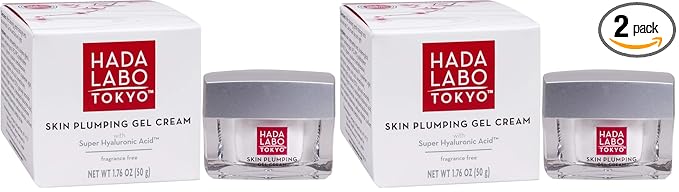 Hada Labo Tokyo Plumping Gel Cream,Facial Moisturizer,Clinically Proven to Provide 24-Hour Moisture in Use,Super HyaluronicAcid,Ceramides,Collagen,No Parabens,Dyes or Fragrance,1.76 oz,(Pack of 2)