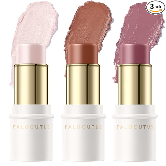 FALOCUTUS 3 Pcs UNIVERSAl Contour Stick Set,Cream Blush & Highlighter Bronzer Pen,Long Lasting & Smooth Natural Face Contouring Illuminator,Professional Makeup Kit for All Skin