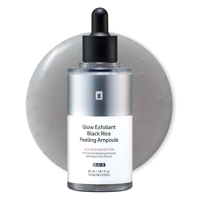 TOSOWOONG Black Rice Peeling Ampoule, 75% Black Rice Exfoliant, Dead Skin Remover, Face Body Scrub, Blackheads Pore Cleaner, Kojic Acid, Arbutin for discoloration, Korean Skincare, 85ml / 2.87 fl. oz.