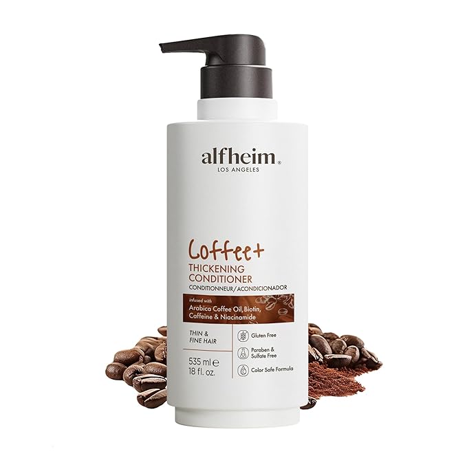 ALFHEIM Coffee+ Thickening Conditioner for Fine, Thin & Weak Hair with Caffeine, Biotin & Arabica Coffee Oil, Strengthening, Moisturizing & Volumizing Formula, Paraben-Free, Sulfate-Free,18 oz 535 ml