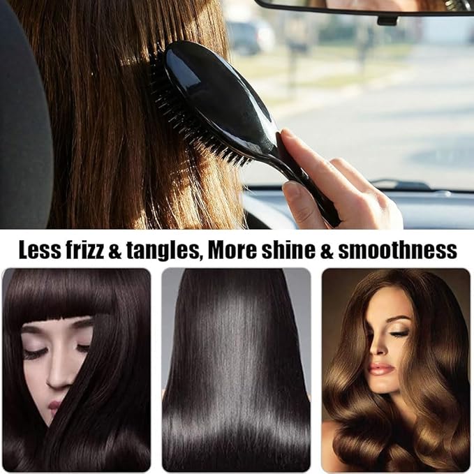 Boar Bristle Detangling Paddle Hair Brush for Curly Fine Wavy Hair, Anti-frizz Painless Detangler Brush Boar Nylon Mixed Bristle Styling Hairbrush for Women Men, Less Pulling and Hair Breakage