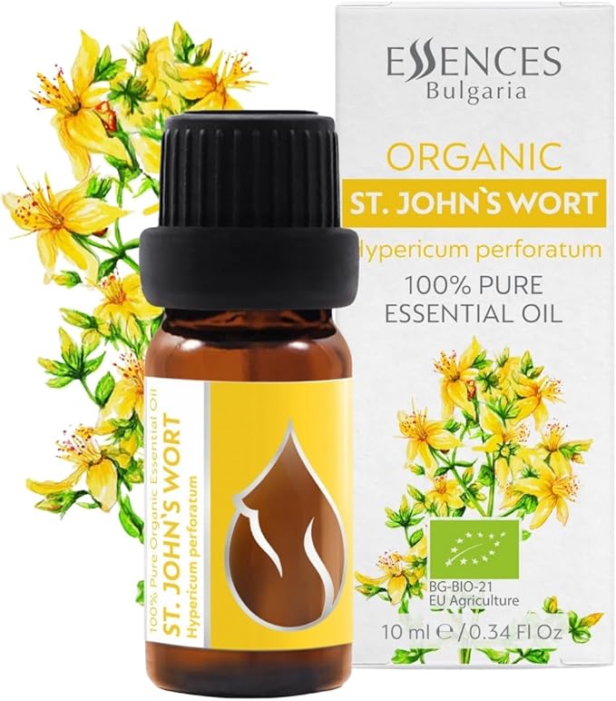 Essences Bulgaria Organic St. John's Wort Essential Oil 1/3 Fl Oz | 10ml | Hypericum perforatum | 100% Pure and Natural | Undiluted | Therapeutic Grade | Family Owned Farm | Steam-Distilled | Non-GMO