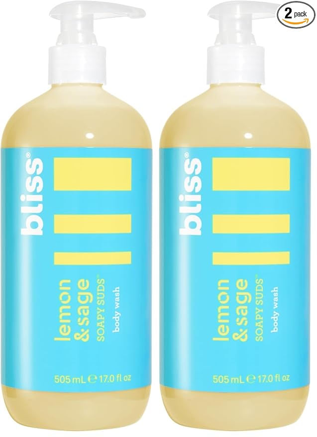 Bliss Soapy Suds Body Wash - Lemon and Sage - 17 Fl Oz - Gentle and Hydrating for Supremely Soft Skin - Paraben Free - Vegan & Cruelty Free (Pack of 2)