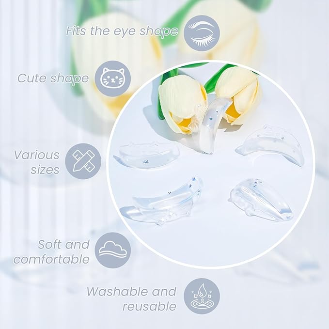 Libeauty Premium Lash Lift Rods, Eyelash Lift Shields 7 Sizes, Reusable Silicone Pads for Eyelash Curling & Lifting, C-Curl White Cat Shape
