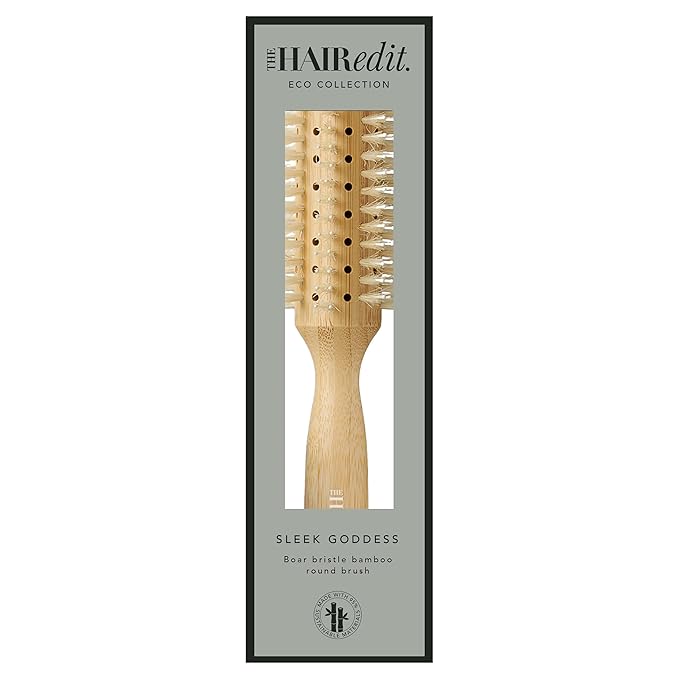 The Hair Edit Sleek Goddess Boar Bristle Bamboo Round Brush,Vented Blowdry Hair Brush for Smooth Shine & Flyaway Control, Distributes Natural Oils, Lightweight Eco-Friendly, Hairbrush for Women