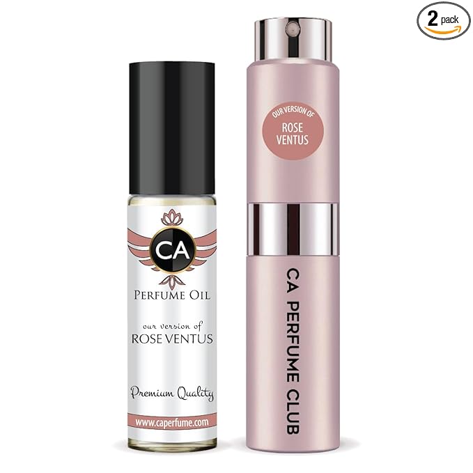 CA Perfume Duo Impression of Rose Ventus For Women Perfume Layering Set Long Lasting Travel Size EDP + Body Oil Roll-On Bottle 0.27 Fl Oz+0.33 Fl Oz