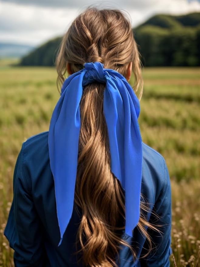 Pack of 2 Knotted Bow Hair Scrunchies Elastic Hair Scarf Hair Ties Bands Satin Hair Ribbon Scrunchy Ponytail Holder for Women and Girls,Hair Scarf Scrunchies,Hair Accessories (Royal Blue)