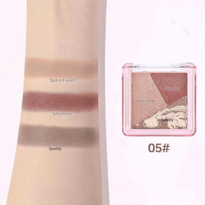 Mini Brown Red Baked Eyeshadow Palette, 3 Shade Shimmer Eye Shadow, Warm Retro Glam Makeup, Smooth Blendable & Buildable, No Fallout, Long-Lasting Daily & Evening Look, Paleta de Sombras de Ojos 05