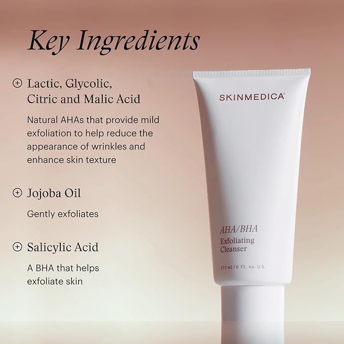 SkinMedica AHA/BHA Exfoliating Face Wash (NEW PACKAGING),Gentle Facial Exfoliating Scrub with Jojoba Oil for Smoother, Radiant Skin - Helps Improve the Appearance of Skin Tone & Texture (6 Fl Oz)
