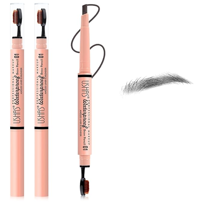 USHAS 2 Pcs Eyebrow Pencil - Eyebrow Pencil with Brush 2-in-1 Dual-Ended EyeBrow Pencils for Women, Eyebrow Makeup Shaper and Filler, Last All-Day and Waterproof (01, Pack of 2)