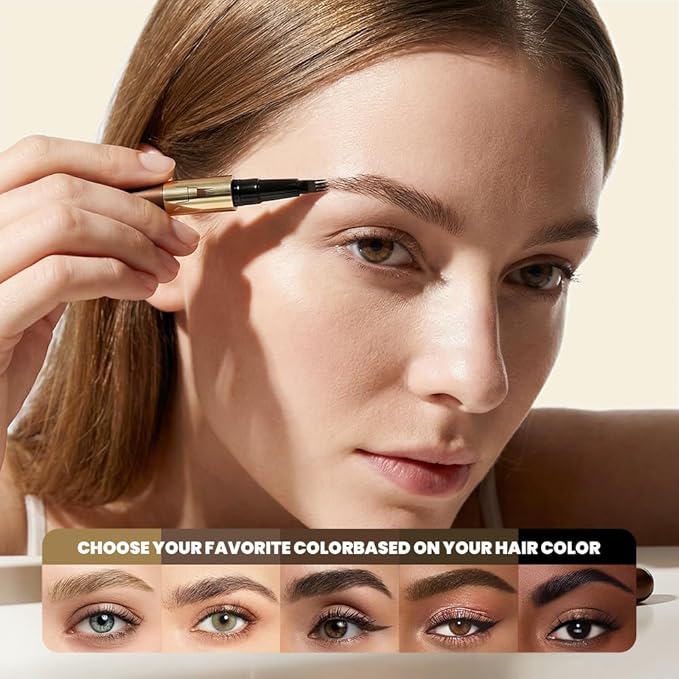 2Pcs 4-Tip Microblading Liquid Eyebrow Pen, Creates Natural Hair-Like Strokes, Waterproof Long-Lasting Smudge-Proof Brow Pen, Light Brown Eyebrow Pencil for Women (Light Brown)