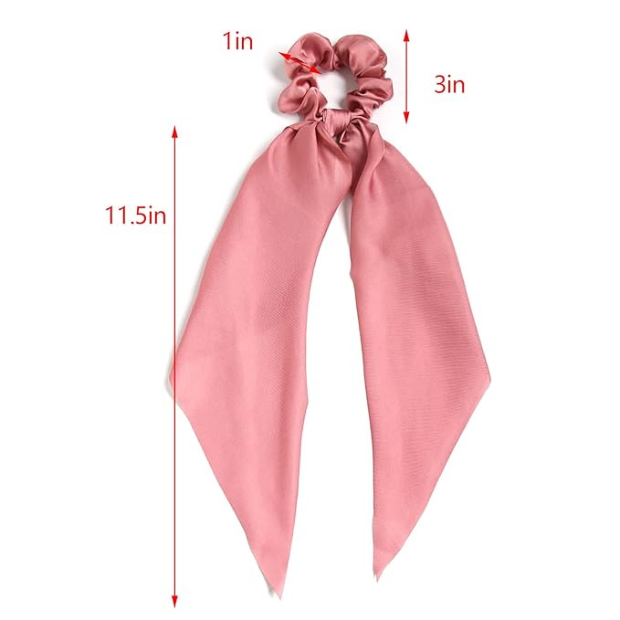 Pack of 2 Knotted Bow Hair Scrunchies Elastic Hair Scarf Hair Ties Bands Satin Hair Ribbon Scrunchy Ponytail Holder for Women and Girls,Hair Scarf Scrunchies,Hair Accessories (Shell pink)