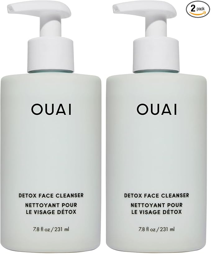 OUAI Detox Facial Cleanser - Deep Cleansing Face Wash with Glycolic Acid, Niacinamide & PHA - Removes Sweat, Dirt & Oil Without Drying - Gentle Face Cleanser for Post-Workout (7.8 Fl Oz) (Pack of 2)