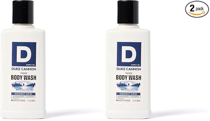 Duke Cannon THICK Body Wash for Men – High-Viscosity Shower Gel, Midnight Swim Scent – Travel & Trial Size, Long-Lasting Clean Feel – 3 oz (Pack of 2)