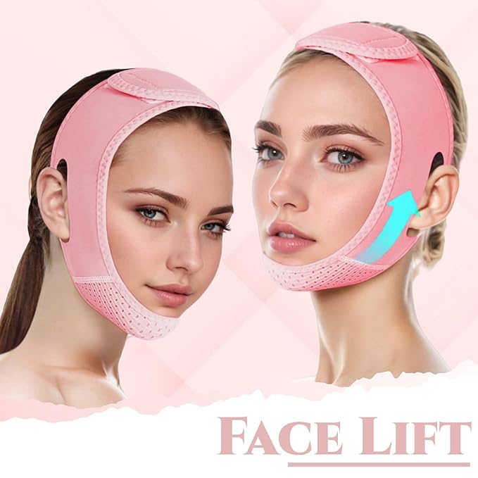 ROWMATE V Line Lifting Mask Chin strap for sleeping, V Line Lifting Mask for Women,Jaw Exerciser，Medium,Pink