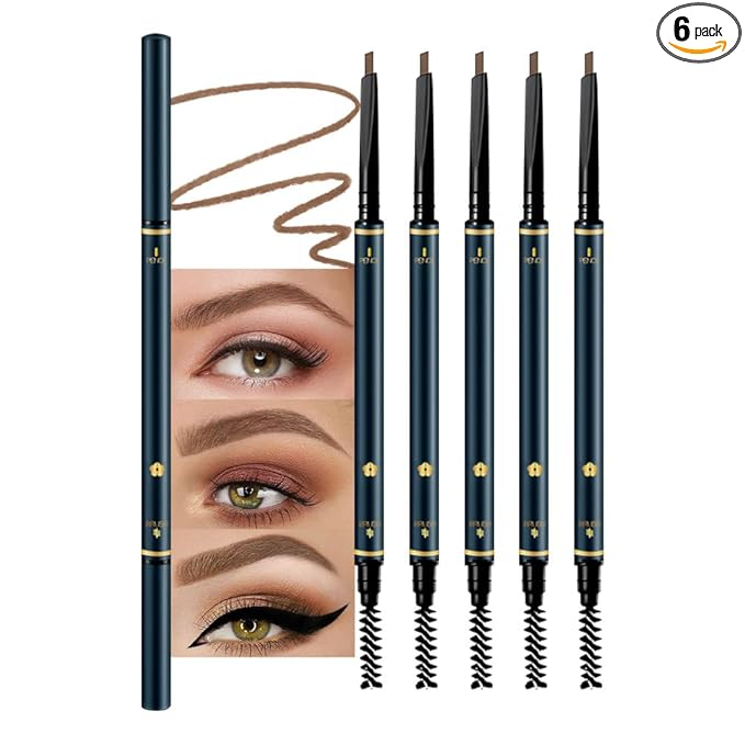 FeiCuiYun 5 Pcs Eyebrow Pencils for Women, Waterproof Professional Makeup Micro Brow Pencil, Dark Coffee Brow Kit with Eyebrow Brush, Ultra-Fine Mechanical Pencil, Vegan&Cruelty-Free (C05#Dark Coffee)