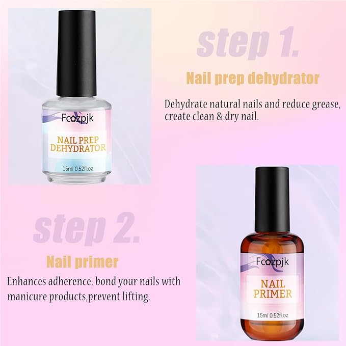 Fcozpjk Nail Dehydrator and Nail Primer with Cuticle Oil Set, Air Dry Bonding Primer for Acrylic Nails No Lift, Acid-free Prep Dehydrator, Natural Cuticle Oil for Nails, Manicure Accessories