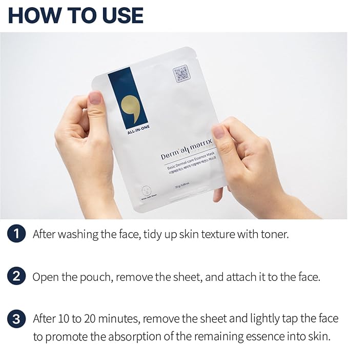 DERM·ALL MATRIX Basic Dermal-Care Essence Mask 25g x 10 sheets. Perfect adherence All-in-One Mask. Moisturizing. Soothing. Full of Moisturizing Essence. Give skin some rest.