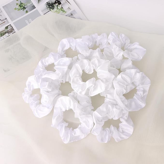 Silk Satin Scrunchies for Women Girls 12 PCS White Hair Scrunchies Silk Satin Hair Ties for Thick Hair Bulk Hair Ties Hair Accessories