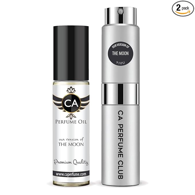 CA Perfume Duo Impression of The Moon For Women And Men Perfume Layering Set Long Lasting Travel Size EDP + Body Oil Roll-On Bottle 0.27 Fl Oz+0.33 Fl Oz