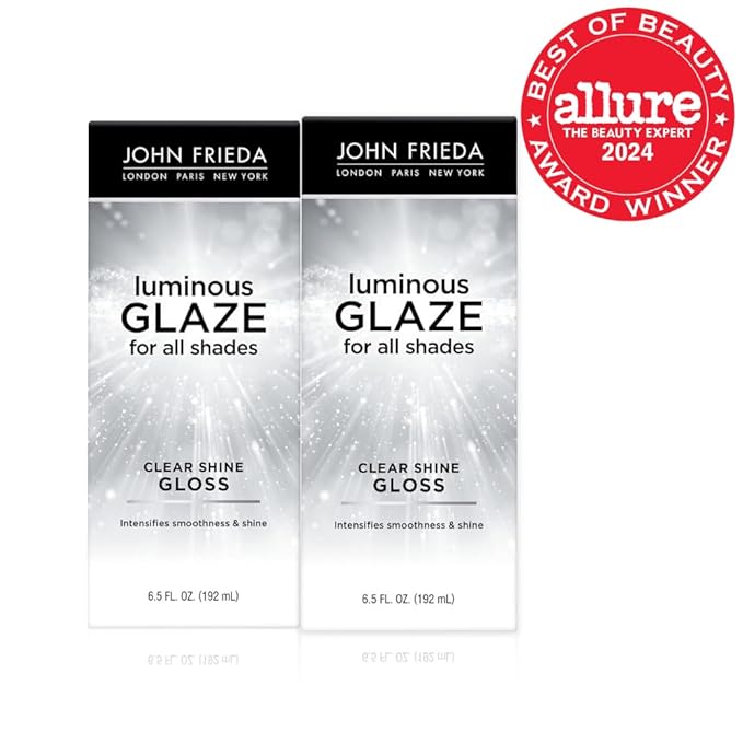 John Frieda Luminous Glaze Clear Shine Hair Gloss, Enhances Color and Adds Gloss for a Reflective Sheen on Color-Treated or Natural Hair, 6.5 Oz, Pack of 2
