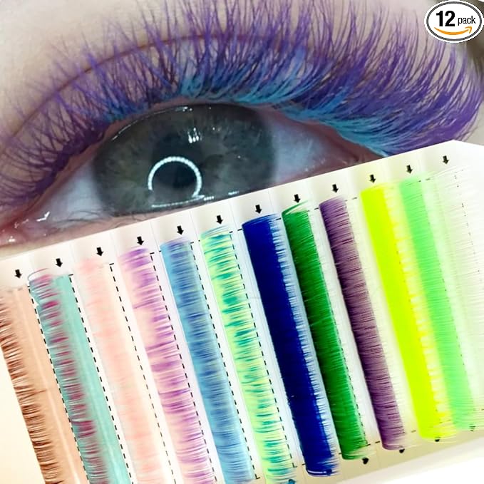 Sunniess 12 Rows Colored Lash Extensions Ombre Colored Lashes Mix Color Single Classic Eyelash 15mm 0.07mm D curl Eyelash Extensions for Professional