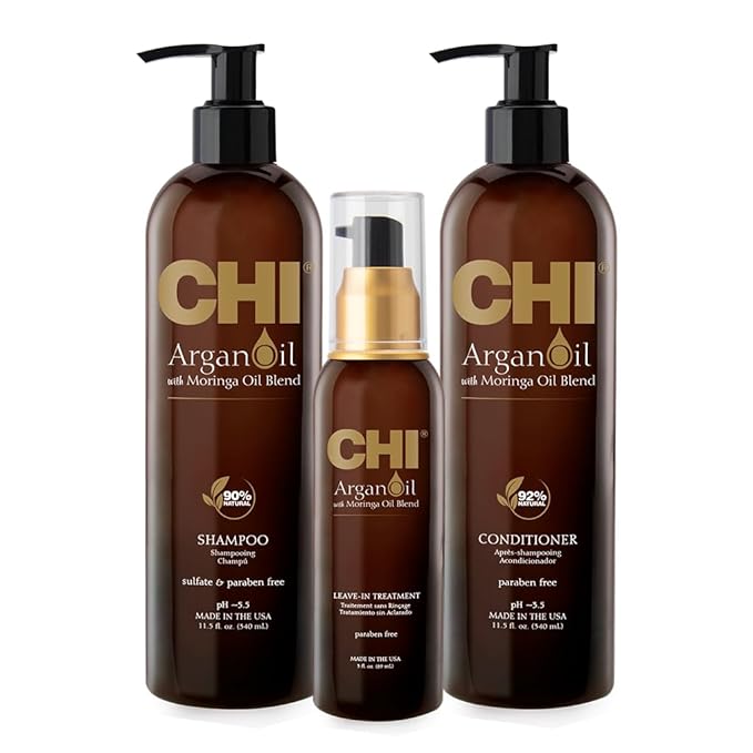 CHI Argan Oil Luxe Trio Kit with Shampoo, Conditioner and Moringa Oil (Set of 3), 11 fl. oz.
