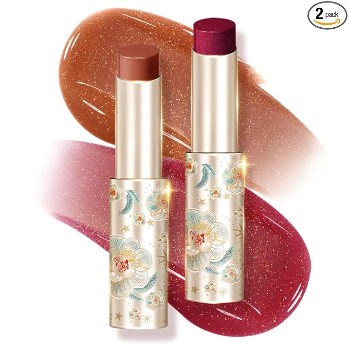 CATKIN Glossy Lip Balm Ultra Hydating Glow Lip Tinted Jelly Plump Melting Balm Shea Butter Repair Soothing For Dry Lips Dewy Finished 0.12 oz 2pcs Set 04