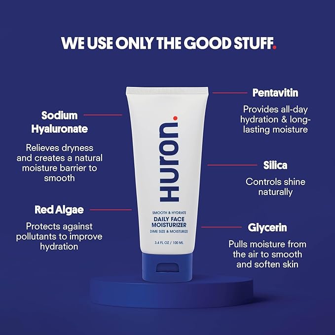 Huron Face Moisturizer for Men and Women, Hydrating & Smoothing Face Lotion with Peppermint + Citrus + Juniper Scent, Cooling Gel-Cream for Shine-Free Skin, Phthalate-Free Ingredients, 3.4 oz (2 Pack)
