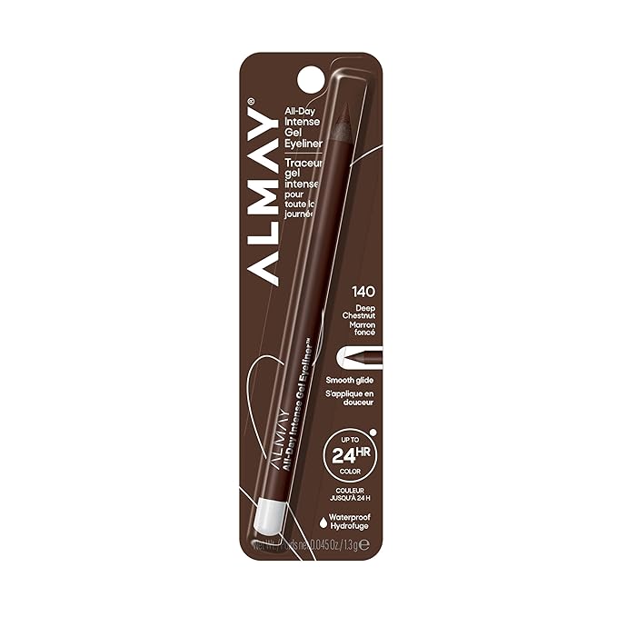 Almay Gel Eyeliner, Waterproof, Fade-Proof Eye Makeup, Easy-to-Sharpen Liner Pencil (Packaging May Vary), 140 Deep Chestnut, 0.045 oz