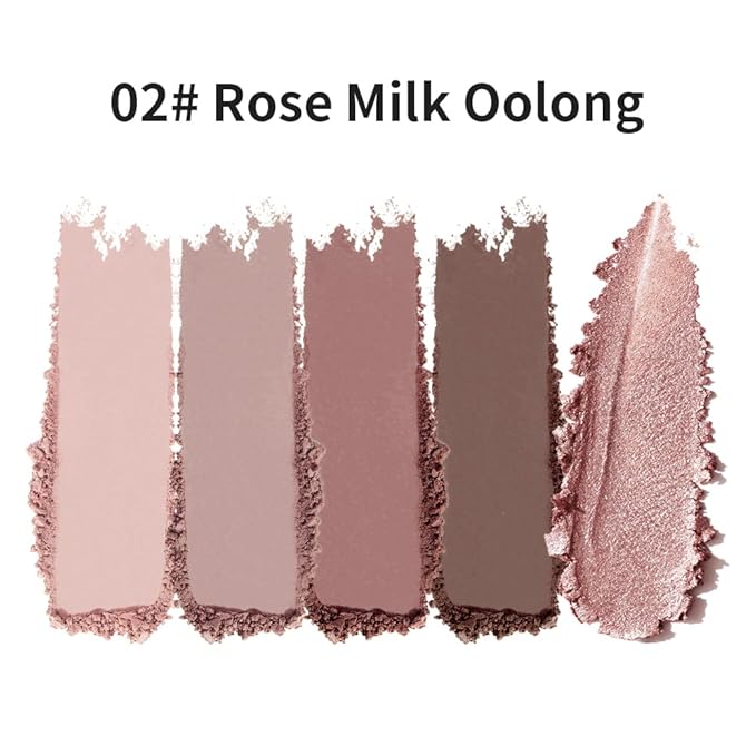 Pink Brown Mauve Neutral Matte & Shimmer Eyeshadow, 5 Color Highly Pigmented Blendable Soft Eye Shadow Palette Makeup for Older Women, Long Lasting Mini Travel Size, Suitable for Mature Skin 02#