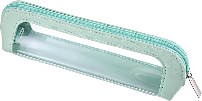 Psyqtsuary Small Clear Makeup Bag, PU Leather Travel Makeup Brush Bag Portable Transparent Waterproof Cosmetic Organizer Pouch with Zipper for Women Home Travel Office Cosmetic Storage (Light Green)